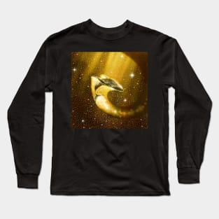 starry whale in golden space Long Sleeve T-Shirt